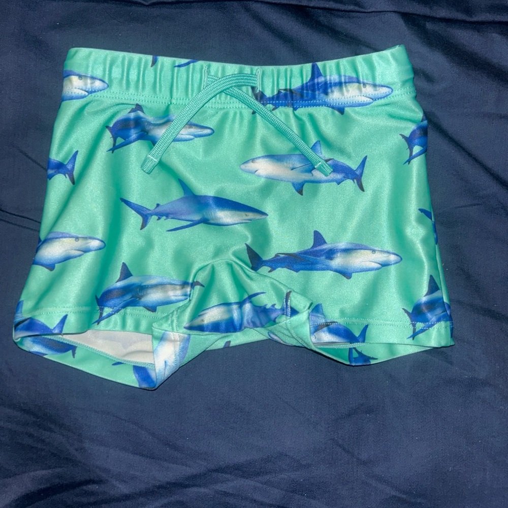 H&M Aqua Green Shark Print Swim Trunks